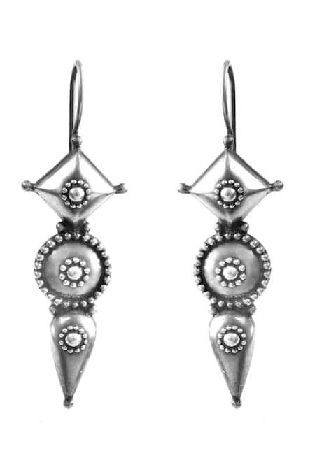 Shop_Noor_Silver Plated Tribal Pattern Oxidized Earrings _at_Aza_Fashions