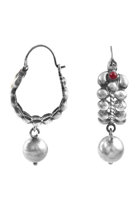 Noor_Silver Plated Beads Antique Embellished Earrings_Online_at_Aza_Fashions