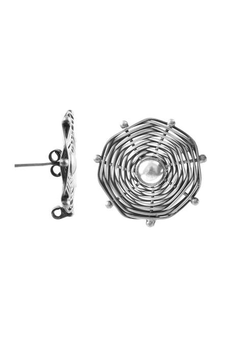 Noor_Silver Plated Wheel Pattern Studs_Online_at_Aza_Fashions