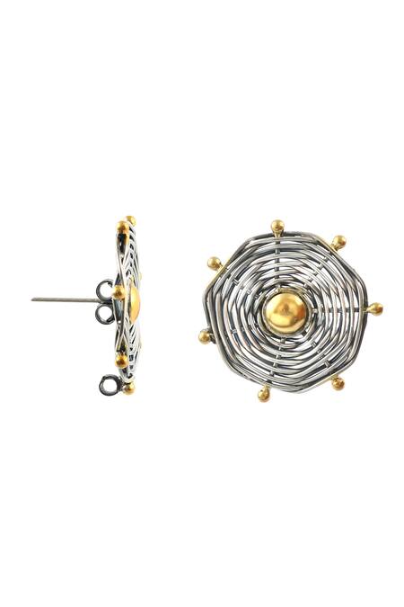 Noor_Silver Plated Dual Tone Wheel Pattern Studs_Online_at_Aza_Fashions