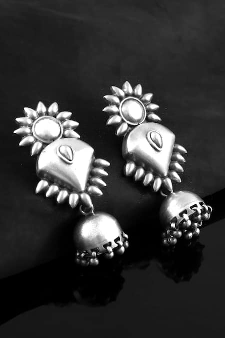Noor Silver Plated Floral Pattern Dangler Earrings