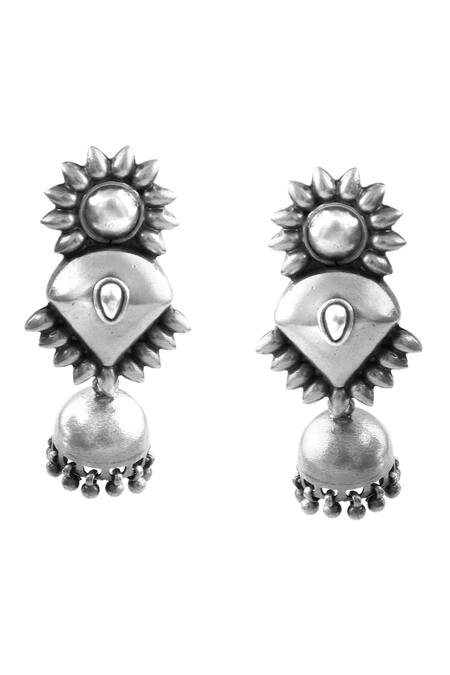 Noor Silver Plated Floral Pattern Dangler Earrings  2