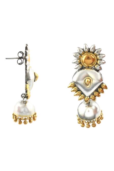 Noor_Gold Plated Flower Pattern Dangler Earrings_Online_at_Aza_Fashions
