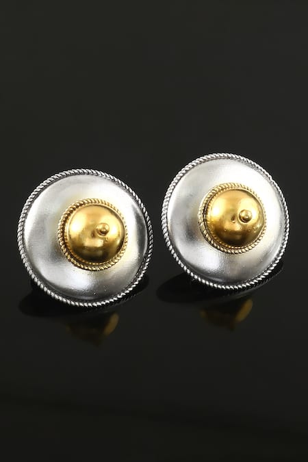 Noor Oxidized Circular Dual Tone Studs 