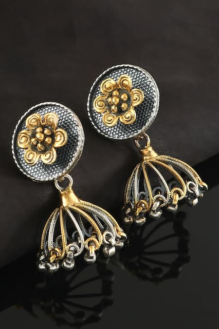 Noor Dual Tone Floral Pattern Jhumkas 