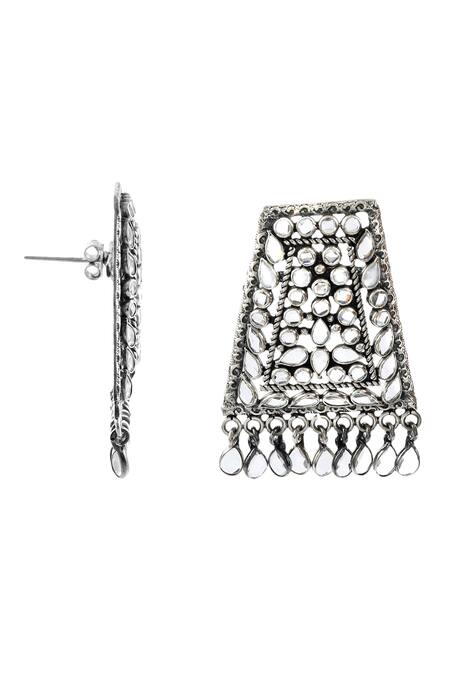 Noor_Silver Plated Polki Embellished Studs _Online_at_Aza_Fashions