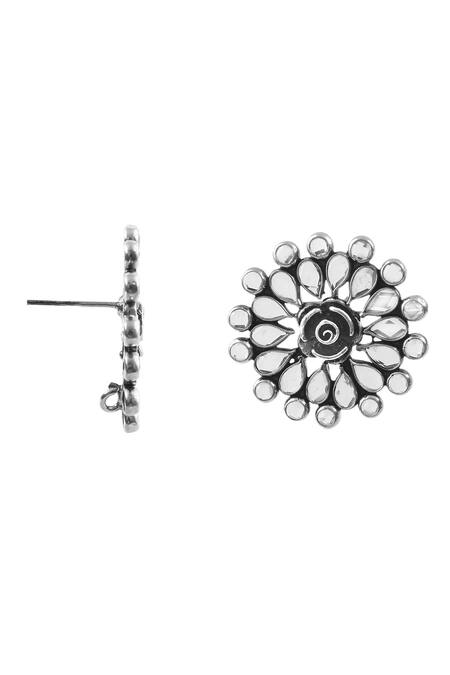 Noor_Silver Plated Stone Embellished Floret Studs _Online_at_Aza_Fashions