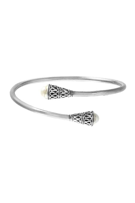 Shop_Noor_Silver Plated Pearls Classic Twister Jumping Bangle_at_Aza_Fashions