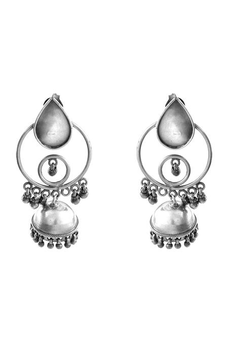 Noor Silver Plated Ghungroo Embellished Teardrop Antique Jhumkas  2