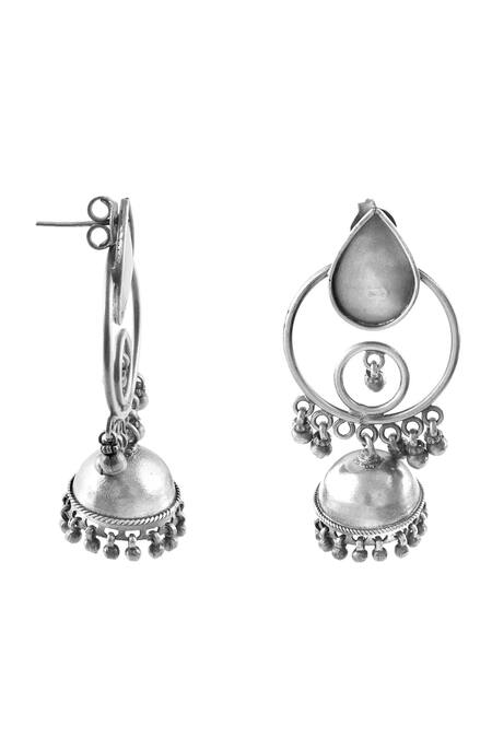 Noor Silver Plated Ghungroo Embellished Teardrop Antique Jhumkas  3