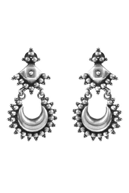 Shop_Noor_Silver Plated Chand Noor Statement Oxidized Danglers_at_Aza_Fashions