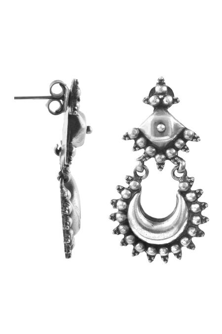 Noor_Silver Plated Chand Noor Statement Oxidized Danglers_Online_at_Aza_Fashions