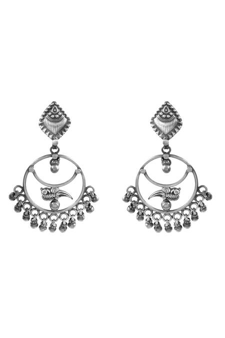 Shop_Noor_Silver Plated Gota Patti Oxidized Parrot Paradise Chandbalis_at_Aza_Fashions