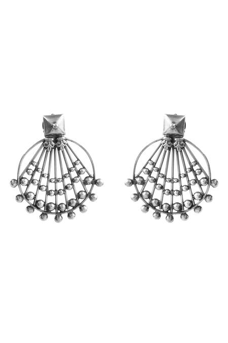 Shop_Noor_Silver Plated Oxidized Ambrosia Web Studs _at_Aza_Fashions