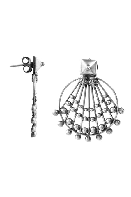 Noor_Silver Plated Oxidized Ambrosia Web Studs _Online_at_Aza_Fashions