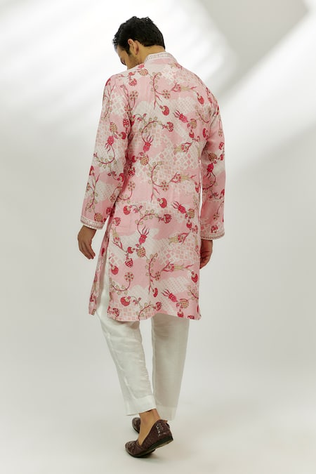 Shop Nadima Saqib Pink Viscose, Silk Embroidery, Sequins Floral Print Kurta at Aza Fashions Shop_Nadima Saqib_Pink Viscose, Silk Embroidery, Sequins Floral Print Kurta _at_Aza_Fashions