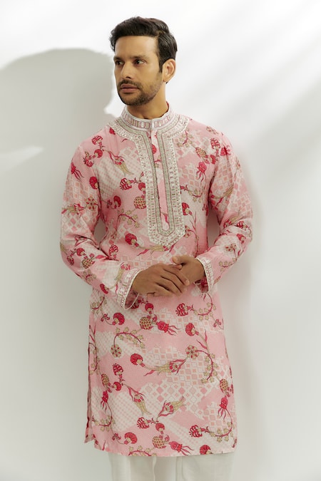 Nadima Saqib Pink Viscose, Silk Embroidery, Sequins Floral Print Kurta Online at Aza Fashions Nadima Saqib_Pink Viscose, Silk Embroidery, Sequins Floral Print Kurta _Online_at_Aza_Fashions