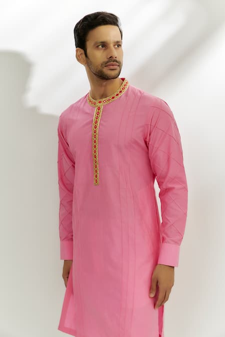 Nadima Saqib Pink Cotton, Silk Embroidery Pintucked Kurta Online at Aza Fashions Nadima Saqib_Pink Cotton, Silk Embroidery Pintucked Kurta _Online_at_Aza_Fashions