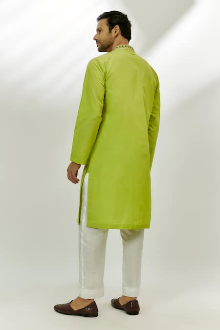 Shop Nadima Saqib Green Cotton, Silk Gota Patti, Mirrors, Embroidery Pintucked Placed Kurta at Aza Fashions Shop_Nadima Saqib_Green Cotton, Silk Gota Patti, Mirrors, Embroidery Pintucked Placed Kurta _at_Aza_Fashions