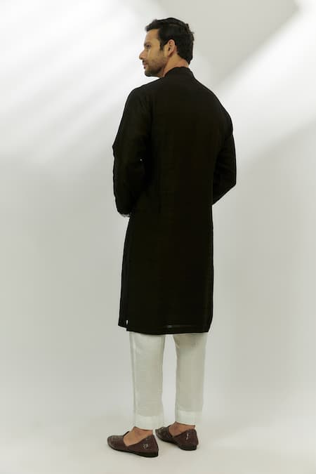 Shop_Nadima Saqib_Black Viscose, Silk Zari, Sequins And Zardozi Embroidered Kurta _at_Aza_Fashions