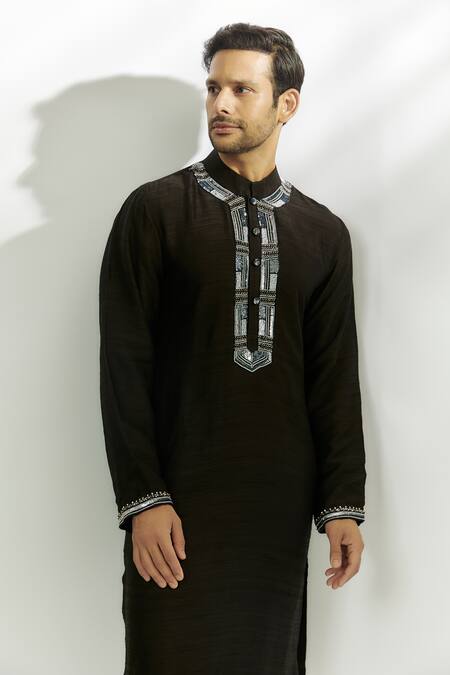Nadima Saqib_Black Viscose, Silk Zari, Sequins And Zardozi Embroidered Kurta _Online_at_Aza_Fashions