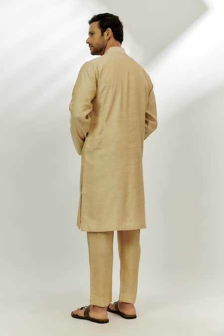 Shop_Nadima Saqib_Beige Chanderi Silk Embroidery Kurta And Pant Set _at_Aza_Fashions