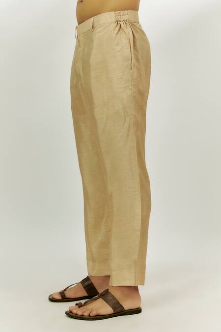 Nadima Saqib_Beige Chanderi Silk Embroidery Kurta And Pant Set _Online_at_Aza_Fashions