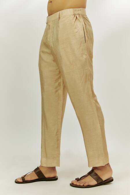 Shop_Nadima Saqib_Beige Chanderi Silk Embroidery Kurta And Pant Set _Online_at_Aza_Fashions