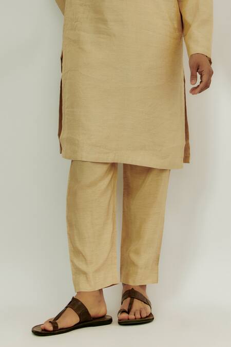 Nadima Saqib_Beige Chanderi Silk Zari, Embroidery Kurta With Pant _Online_at_Aza_Fashions