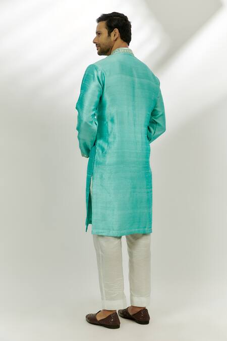 Shop Nadima Saqib Blue Silk Zari, Sequins Zardozi Embroidered Kurta at Aza Fashions Shop_Nadima Saqib_Blue Silk Zari, Sequins Zardozi Embroidered Kurta _at_Aza_Fashions