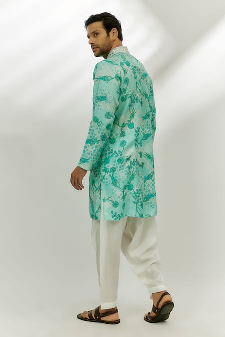 Shop Nadima Saqib Blue Viscose, Silk Embroidery, Sequins Floral Print Kurta at Aza Fashions Shop_Nadima Saqib_Blue Viscose, Silk Embroidery, Sequins Floral Print Kurta _at_Aza_Fashions