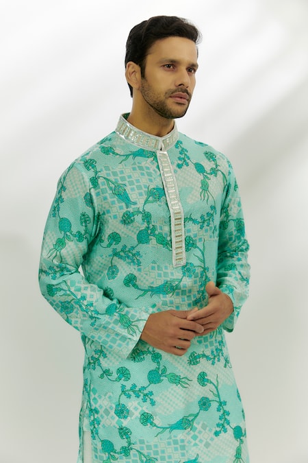Nadima Saqib Blue Viscose, Silk Embroidery, Sequins Floral Print Kurta Online at Aza Fashions Nadima Saqib_Blue Viscose, Silk Embroidery, Sequins Floral Print Kurta _Online_at_Aza_Fashions