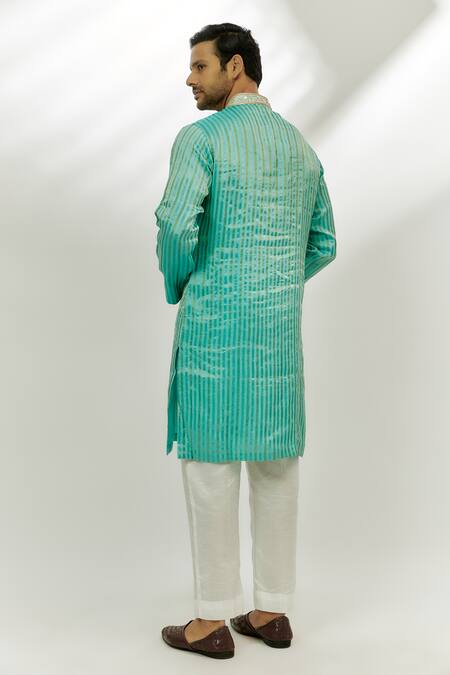 Shop_Nadima Saqib_Blue Chanderi Silk Zari, Embroidery Kurta _at_Aza_Fashions