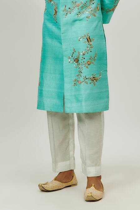 Nadima Saqib Blue Silk Embroidery Floral Sherwani With Pant Online at Aza Fashions Nadima Saqib_Blue Silk Embroidery Floral Sherwani With Pant _Online_at_Aza_Fashions