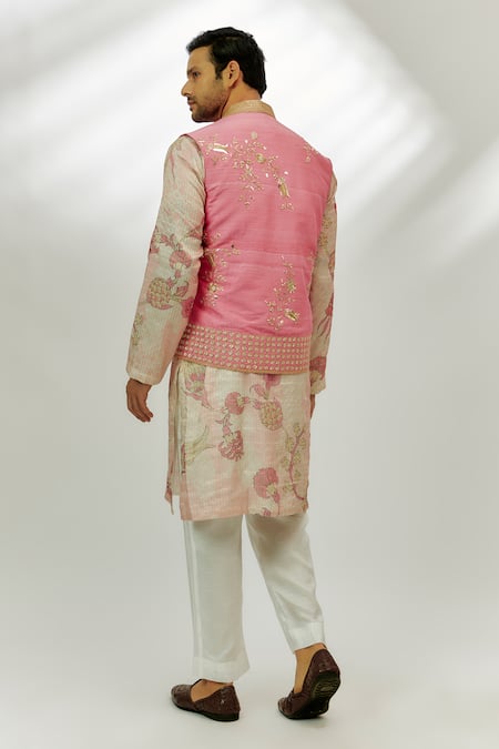 Shop Nadima Saqib Pink , Chanderi Zari, Embroidery Pastel Hand Bundi Set at Aza Fashions Shop_Nadima Saqib_Pink , Chanderi Zari, Embroidery Pastel Hand Bundi Set _at_Aza_Fashions