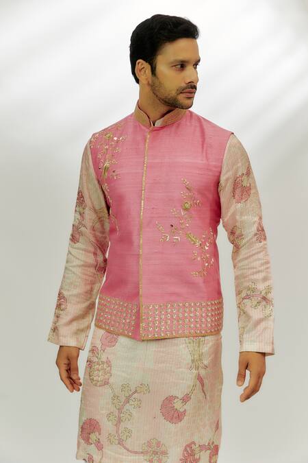 Shop Nadima Saqib Pink , Chanderi Zari, Embroidery Pastel Hand Bundi Set Shop_Nadima Saqib_Pink , Chanderi Zari, Embroidery Pastel Hand Bundi Set