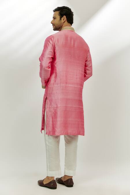 Shop_Nadima Saqib_Pink Silk Sequins, Zari Mirror Embroidered Kurta _at_Aza_Fashions