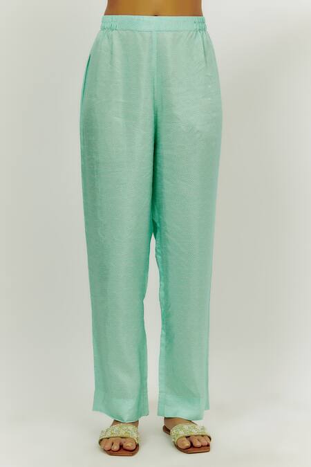 Nadima Saqib_Blue Crepe, Organza Sequins, Beads V-neck Floral Print Kurta Pant Set _Online_at_Aza_Fashions