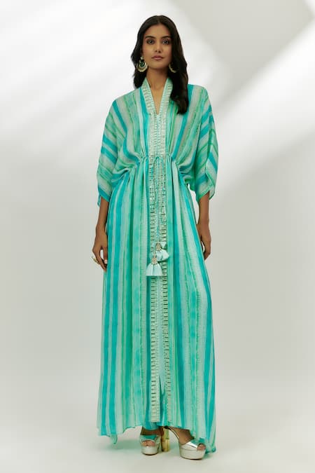 Nadima Saqib Stripe Print Kaftan With Pant 