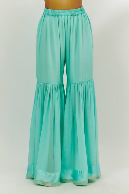 Buy Nadima Saqib Blue Georgette, Chanderi Embroidery Keyhole Zardozi Peplum Kurta Gharara Set Online at Aza Fashions Buy_Nadima Saqib_Blue Georgette, Chanderi Embroidery Keyhole Zardozi Peplum Kurta Gharara Set _Online_at_Aza_Fashions