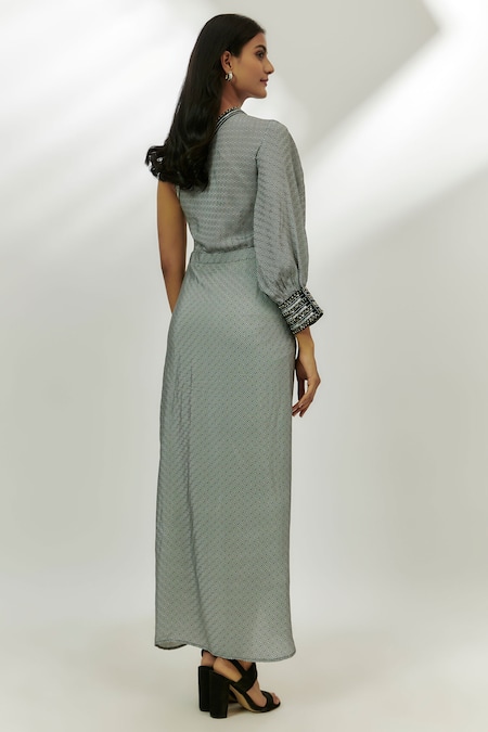 Nadima Saqib Geometric Print Draped Dress 