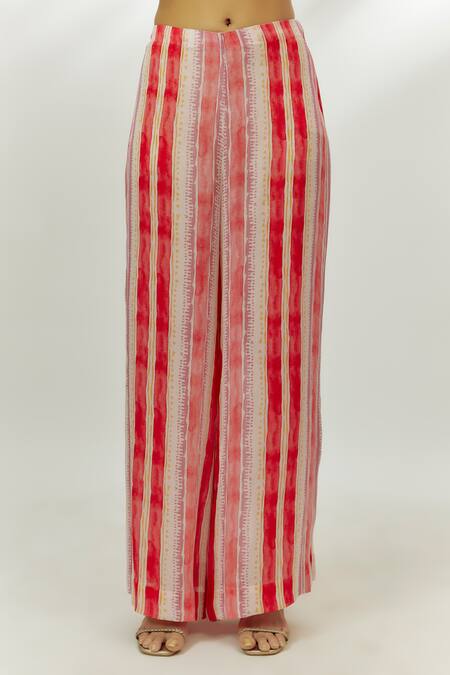 Buy Nadima Saqib Pink Crepe, Organza Lace, Sequins Bandeau Neck Stripe Print Kurta And Pant Set Online at Aza Fashions Buy_Nadima Saqib_Pink Crepe, Organza Lace, Sequins Bandeau Neck Stripe Print Kurta And Pant Set _Online_at_Aza_Fashions