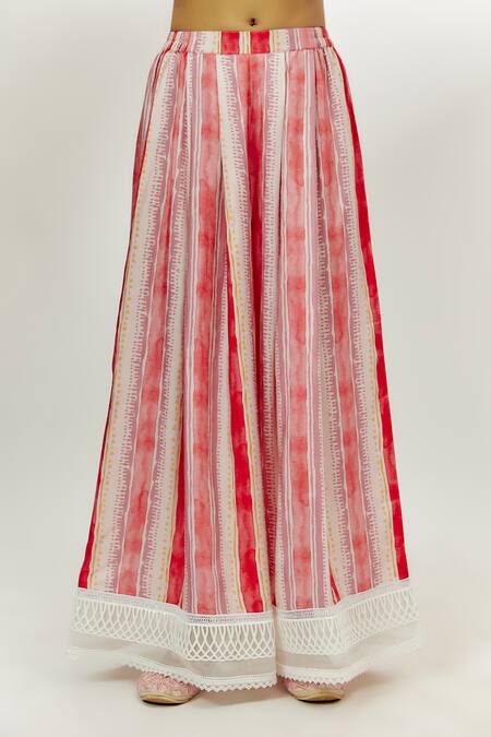 Nadima Saqib Pink Crepe, Georgette, Denim Lace, Embroidery V-neck Floral Print Kurta Pant Set Online at Aza Fashions Nadima Saqib_Pink Crepe, Georgette, Denim Lace, Embroidery V-neck Floral Print Kurta Pant Set _Online_at_Aza_Fashions