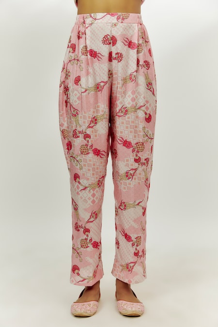 Buy Nadima Saqib Pink Crepe, Georgette, Denim Embroidery, Gota Patti, Printed Kurta Pant Set Online at Aza Fashions Buy_Nadima Saqib_Pink Crepe, Georgette, Denim Embroidery, Gota Patti, Printed Kurta Pant Set _Online_at_Aza_Fashions