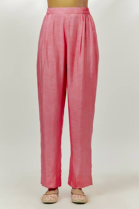 Nadima Saqib Pink Chanderi, Georgette, Denim Embroidery Round Neck Zardozi Anarkali Set Online at Aza Fashions Nadima Saqib_Pink Chanderi, Georgette, Denim Embroidery Round Neck Zardozi Anarkali Set _Online_at_Aza_Fashions