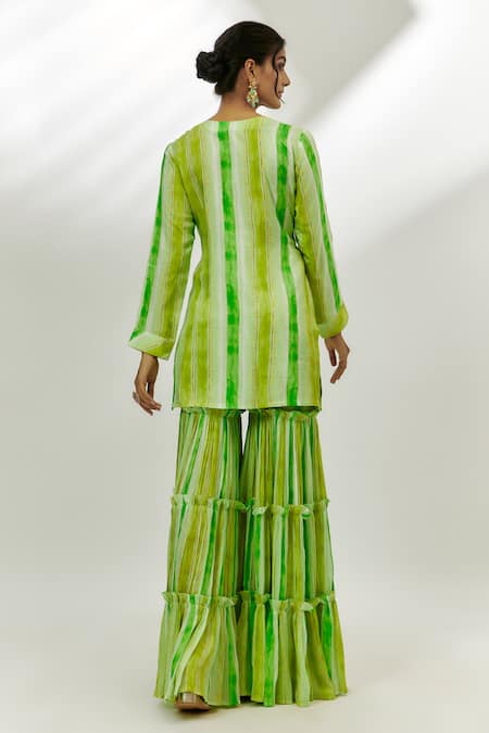 Shop Nadima Saqib Green Cotton, Organza, Silk Gota Patti, Mirrors Embroidered Kurta Garara Set at Aza Fashions Shop_Nadima Saqib_Green Cotton, Organza, Silk Gota Patti, Mirrors Embroidered Kurta Garara Set _at_Aza_Fashions