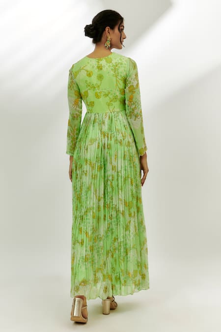 Shop Nadima Saqib Green Georgette, Organza, Denim Embroidery, Gota Patti, Anarkali Pant Set at Aza Fashions Shop_Nadima Saqib_Green Georgette, Organza, Denim Embroidery, Gota Patti, Anarkali Pant Set _at_Aza_Fashions