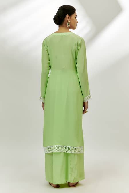 Shop Nadima Saqib Green Crepe, Georgette Embroidery, Lace, Sequins Floral Straight Kurta Set at Aza Fashions Shop_Nadima Saqib_Green Crepe, Georgette Embroidery, Lace, Sequins Floral Straight Kurta Set _at_Aza_Fashions