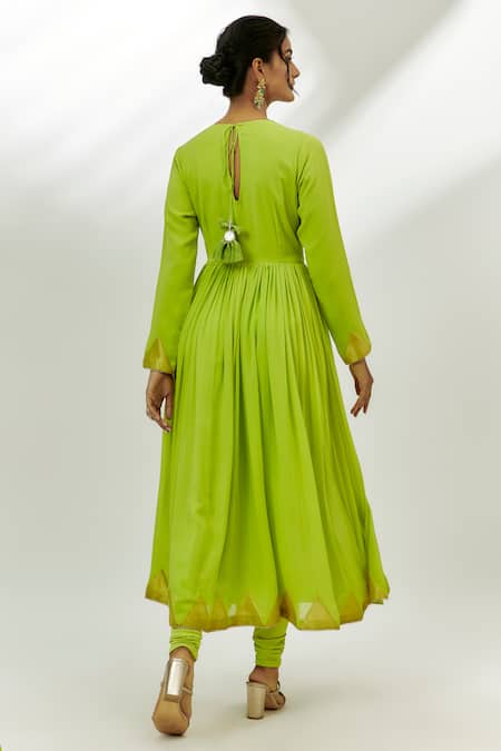 Shop Nadima Saqib Green Georgette, Lycra, Organza Embroidery Round Neck Yoke Anarkali Set at Aza Fashions Shop_Nadima Saqib_Green Georgette, Lycra, Organza Embroidery Round Neck Yoke Anarkali Set _at_Aza_Fashions