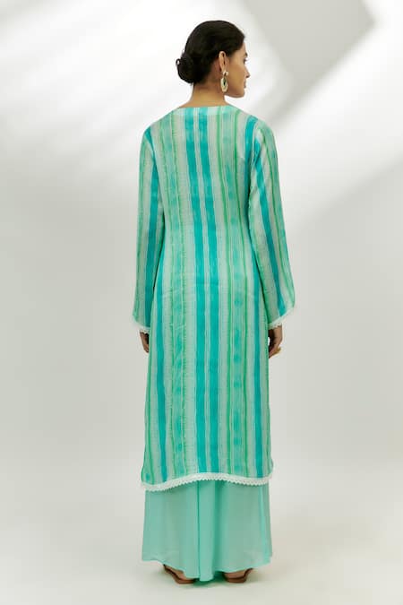 Shop_Nadima Saqib_Blue Cotton, Satin Sequins, Lace Round Neck Embroidered Kurta Palazzo Set _at_Aza_Fashions